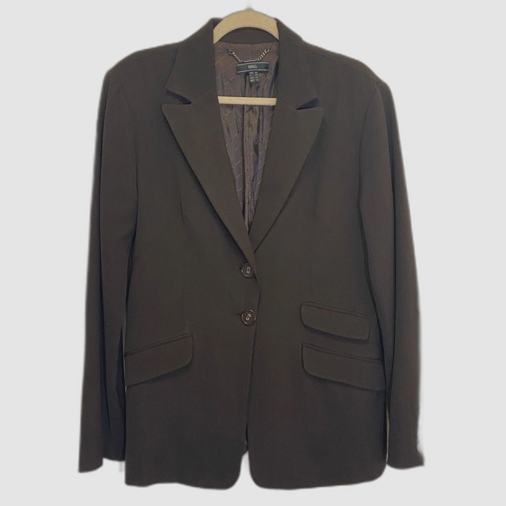MNG Mango - Long Line Brown Suit Jacket / Blazer Wool Blend - size US 14